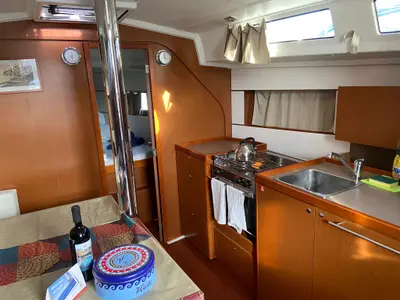 Galley of Caroline, a Beneteau Oceanis 38 sailboat at Procida, Italy