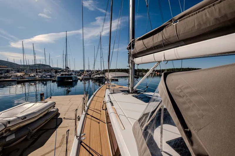 Deck of Morea, a Grand Soleil 52 LC sailboat at Grad Šibenik, Croatia