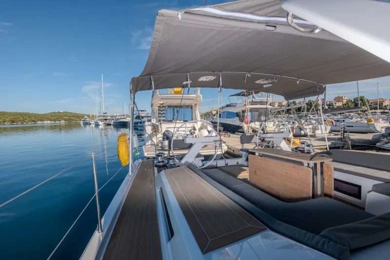 Deck of Morea, a Grand Soleil 52 LC sailboat at Grad Šibenik, Croatia