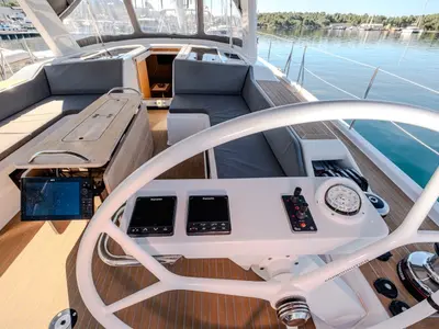 Cockpit of Morea, a Grand Soleil 52 LC sailboat at Grad Šibenik, Croatia