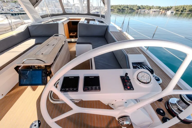 Cockpit of Morea, a Grand Soleil 52 LC sailboat at Grad Šibenik, Croatia