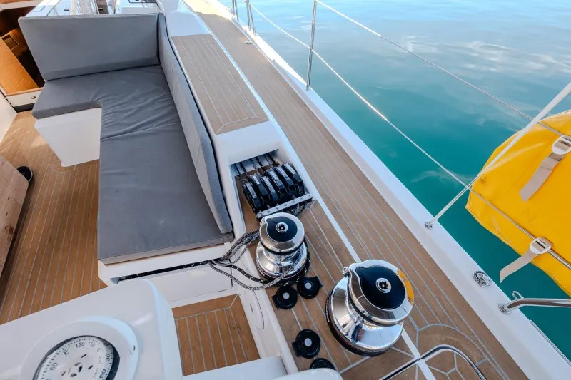 Deck of Morea, a Grand Soleil 52 LC sailboat at Grad Šibenik, Croatia