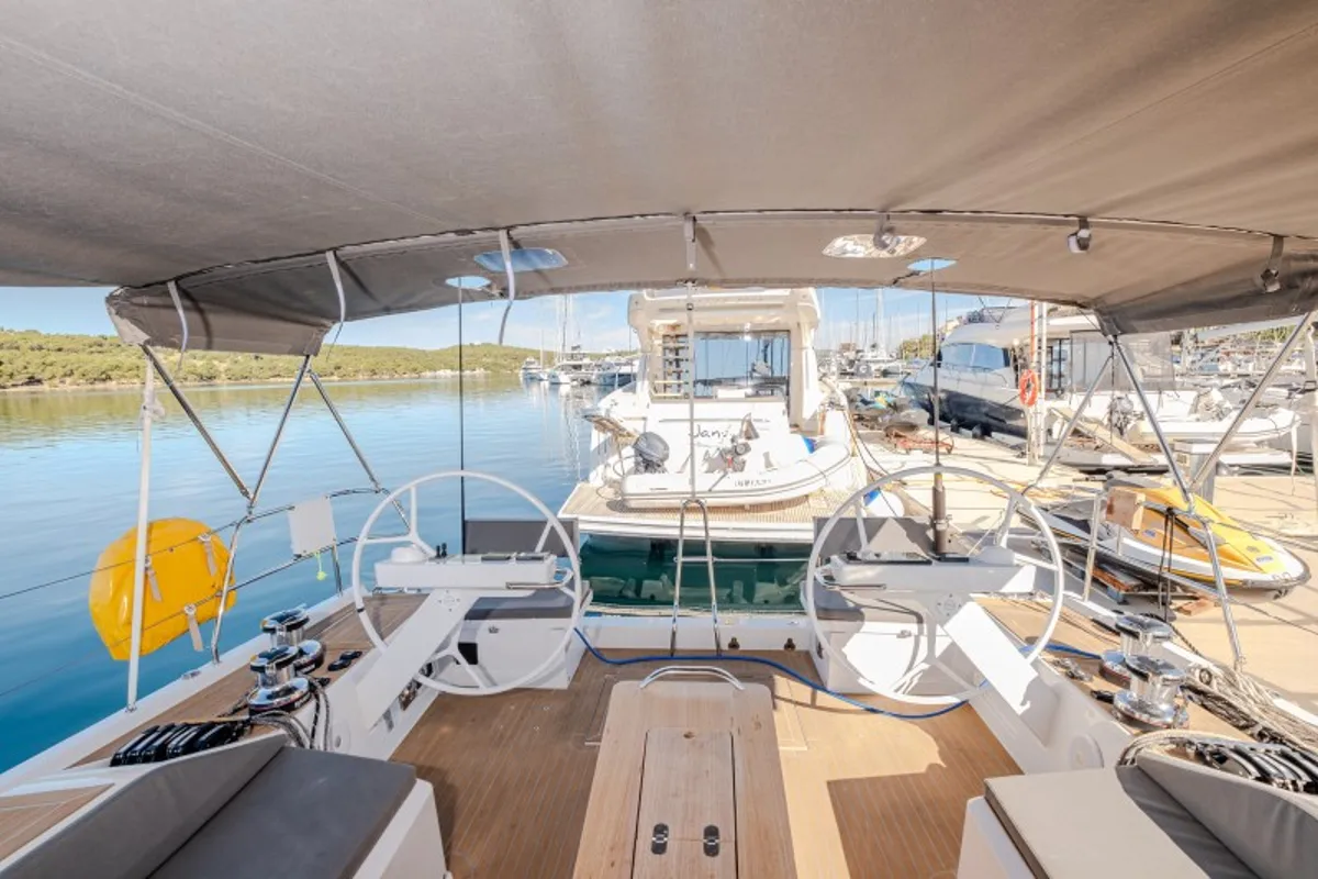 Cockpit of Morea, a Grand Soleil 52 LC sailboat at Grad Šibenik, Croatia
