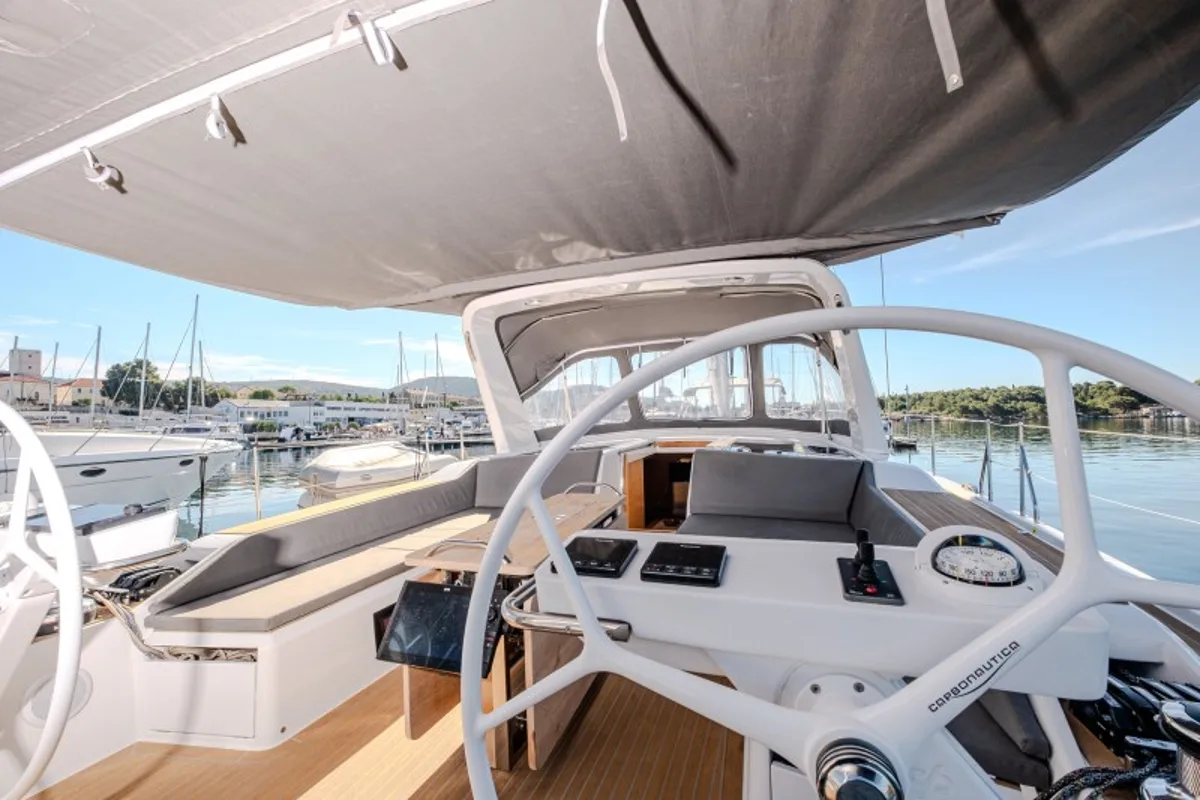 Cockpit of Morea, a Grand Soleil 52 LC sailboat at Grad Šibenik, Croatia