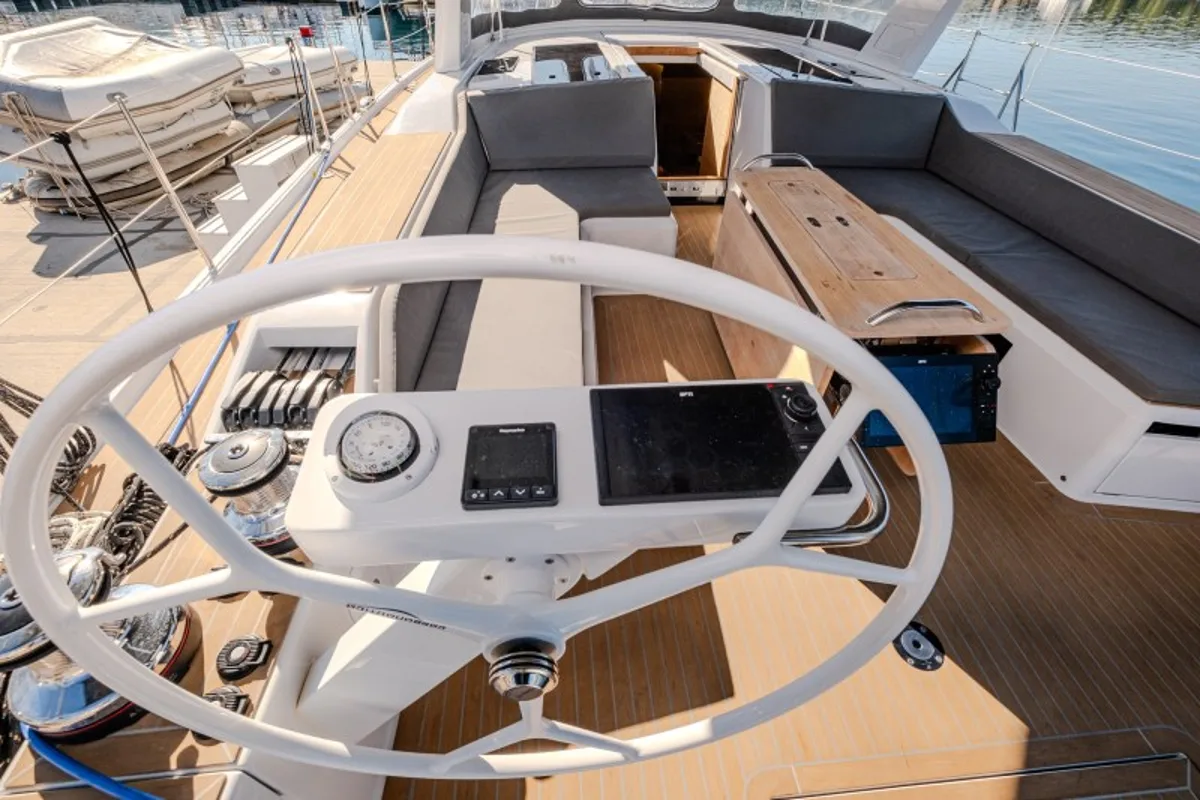 Cockpit of Morea, a Grand Soleil 52 LC sailboat at Grad Šibenik, Croatia