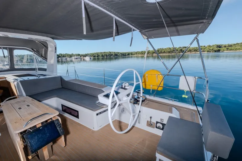 Cockpit of Morea, a Grand Soleil 52 LC sailboat at Grad Šibenik, Croatia