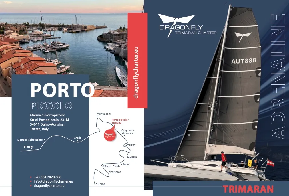Gulet Trimaran, a sailboat at Duino Aurisina, Italy