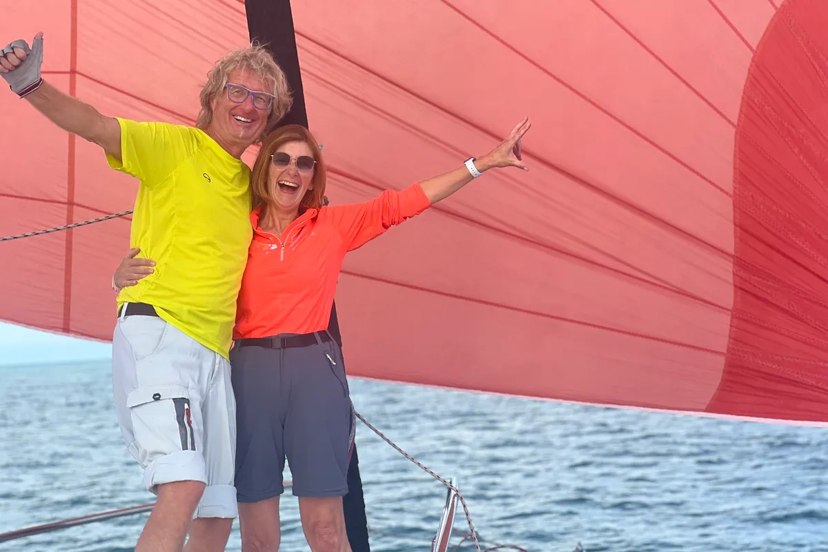Deck of Gulet Trimaran, a sailboat at Duino Aurisina, Italy