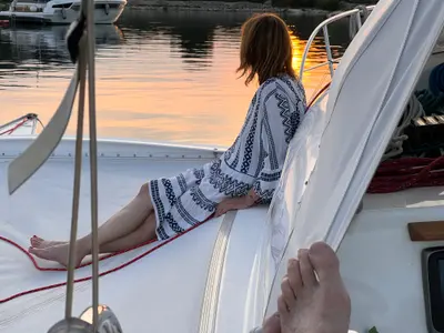 Deck of Gulet Trimaran, a sailboat at Duino Aurisina, Italy