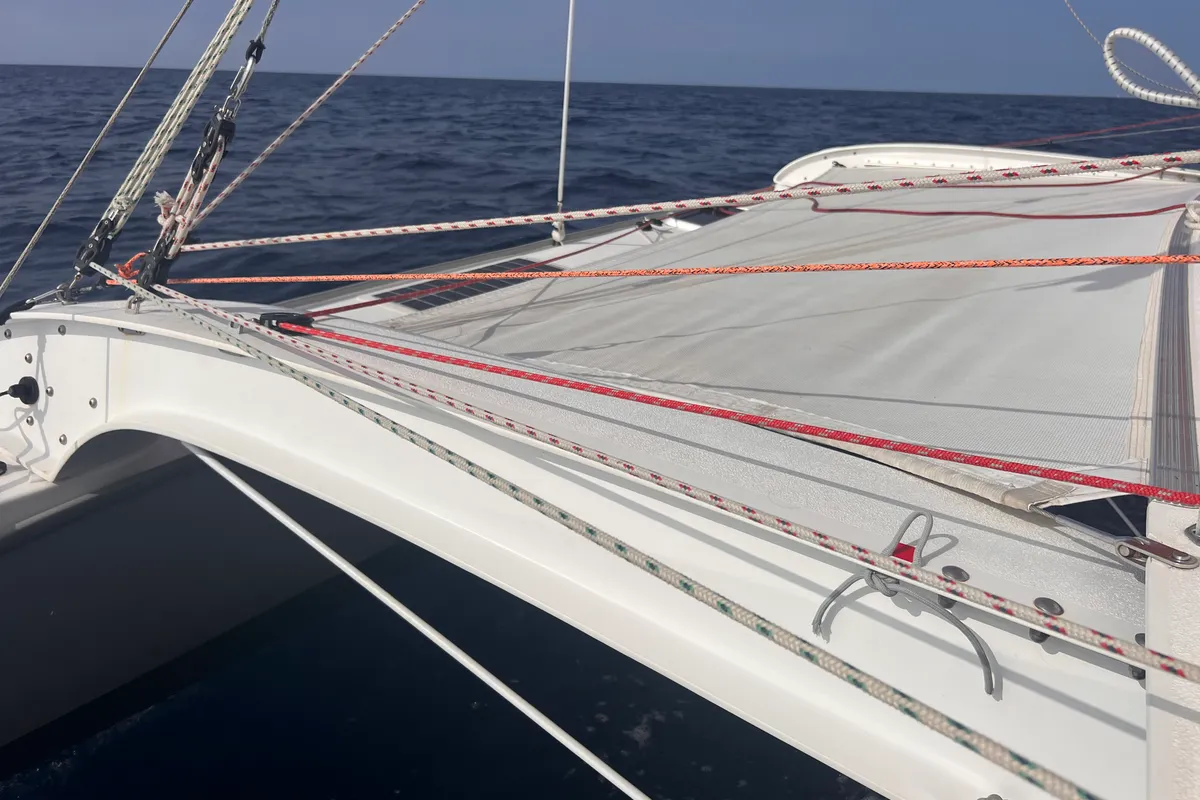 Deck of Gulet Trimaran, a sailboat at Duino Aurisina, Italy