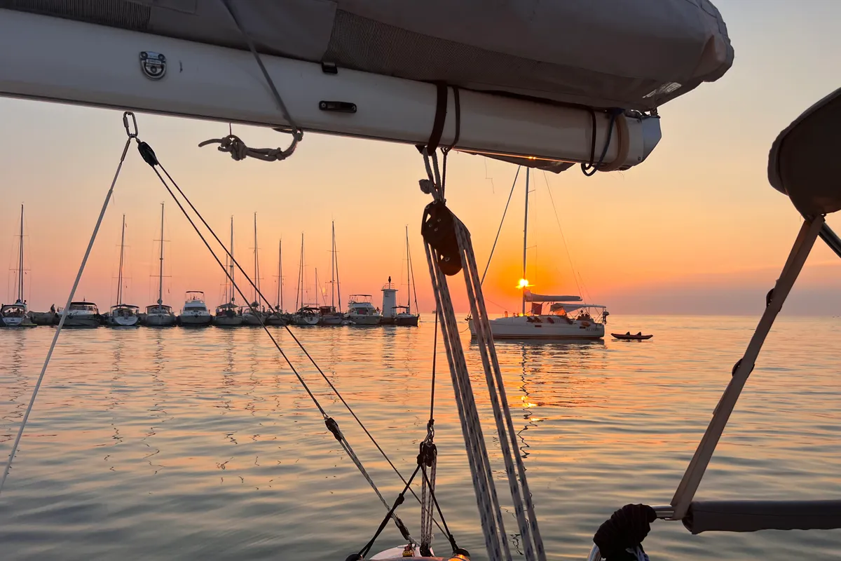 Deck of Gulet Trimaran, a sailboat at Duino Aurisina, Italy