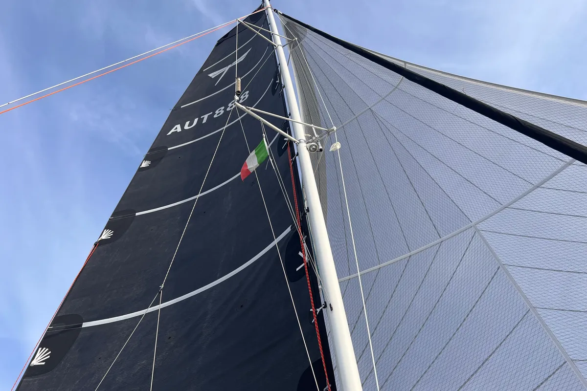 Gulet Trimaran, a sailboat at Duino Aurisina, Italy