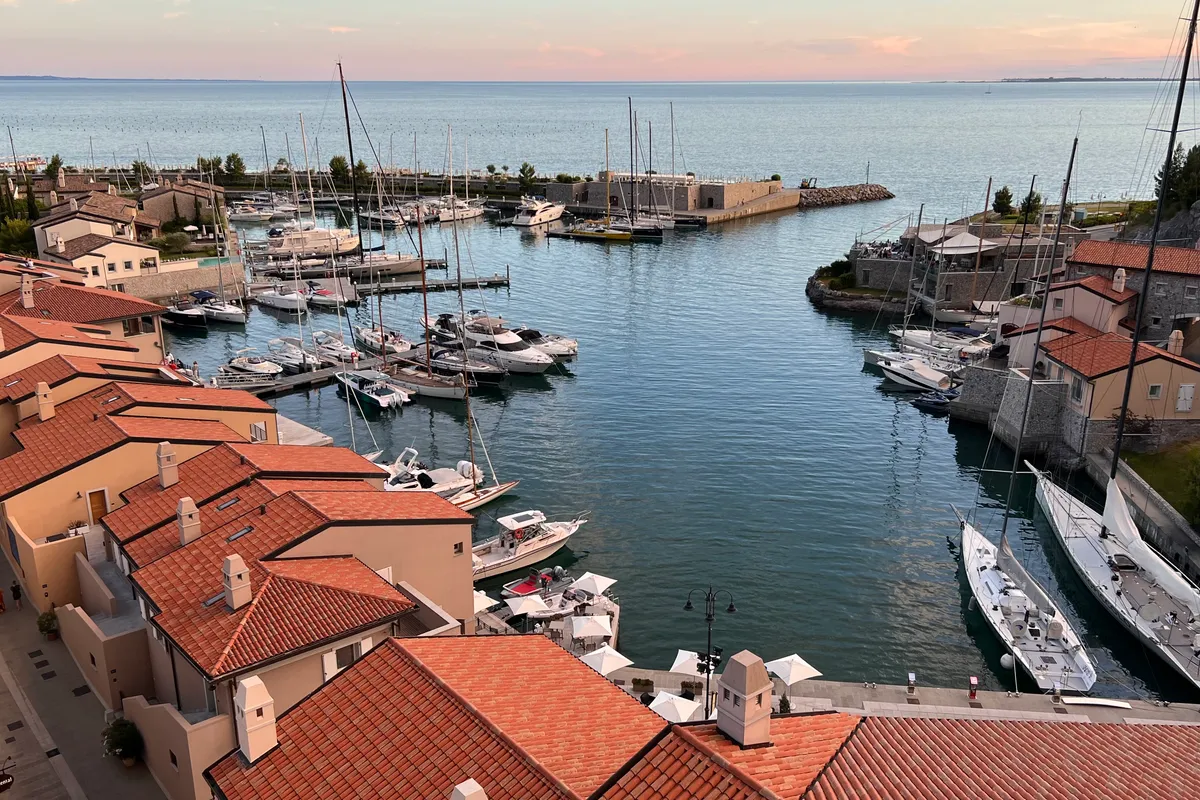 Exterior view of Gulet Trimaran, a sailboat at Duino Aurisina, Italy