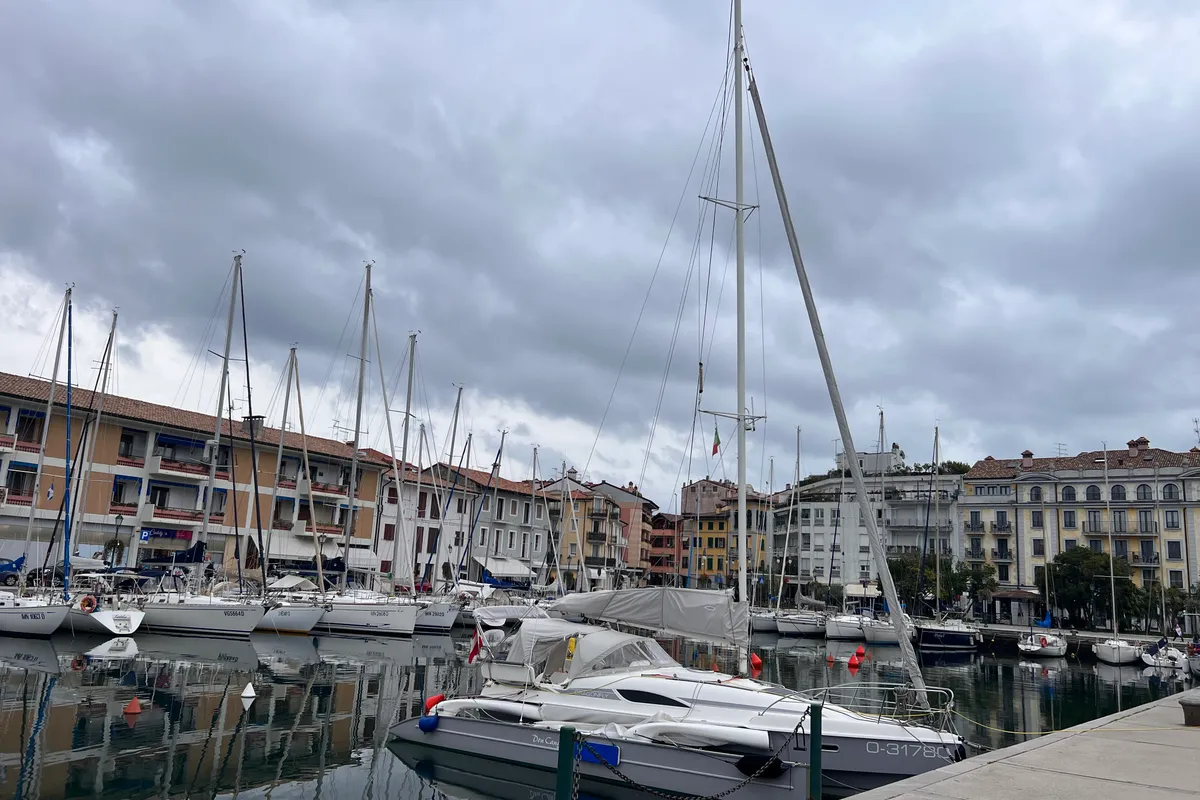 Exterior view of Gulet Trimaran, a sailboat at Duino Aurisina, Italy