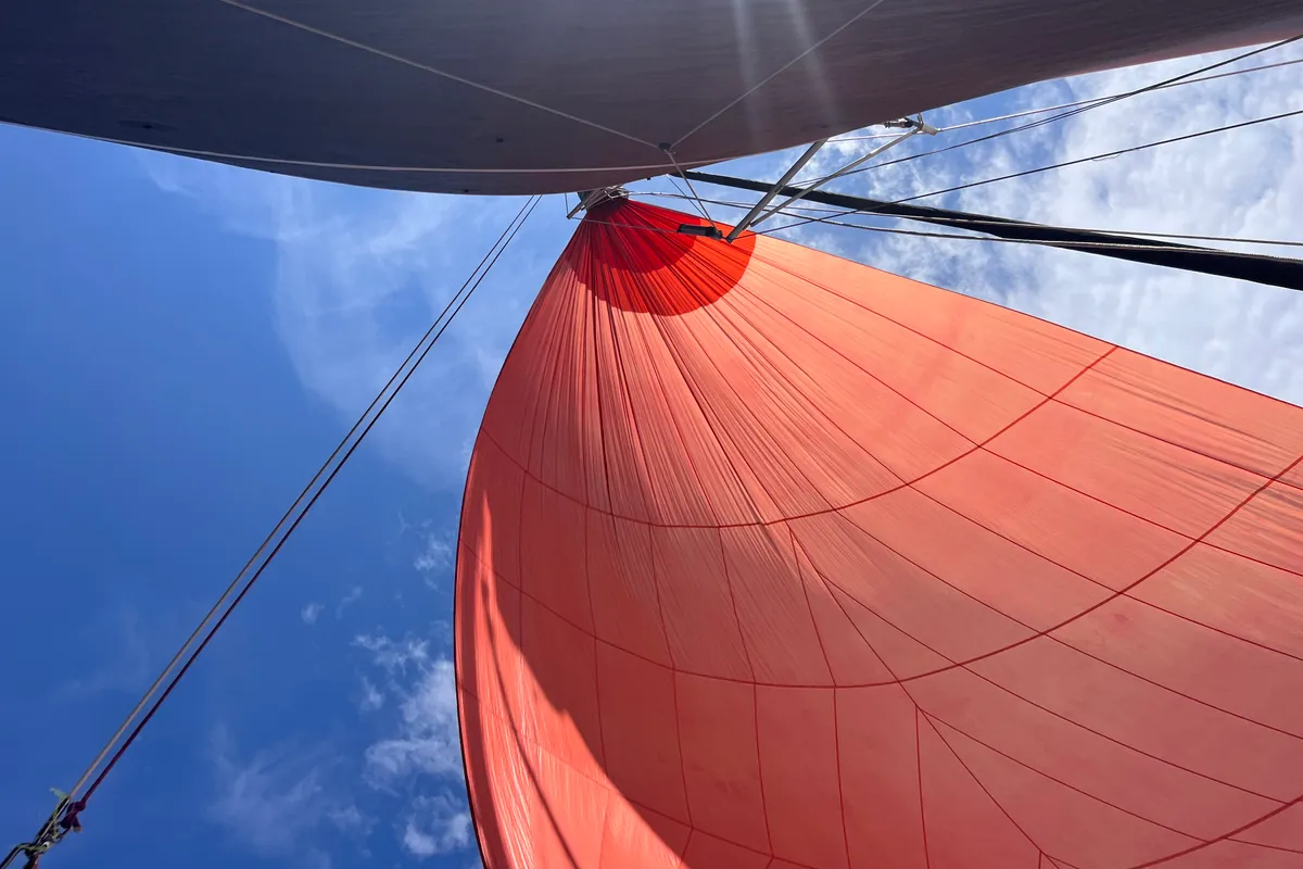 Deck of Gulet Trimaran, a sailboat at Duino Aurisina, Italy