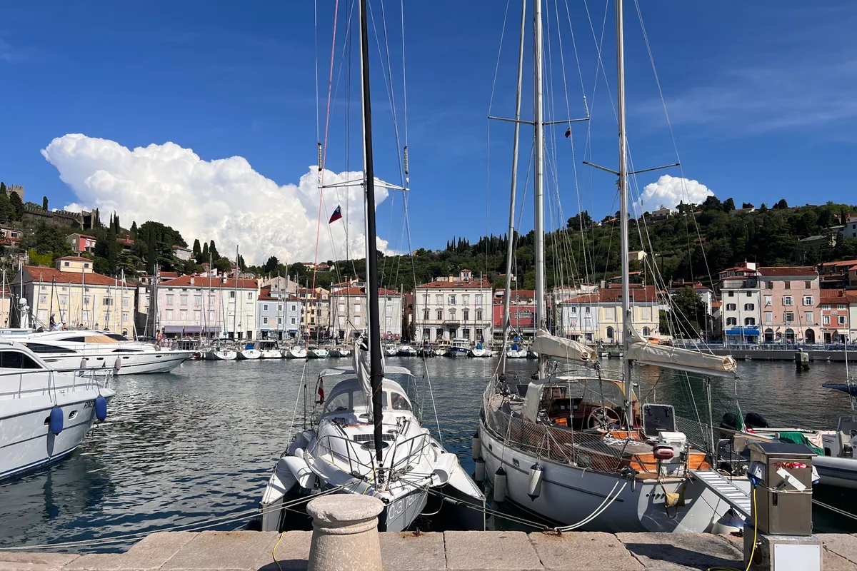 Gulet Trimaran, a sailboat at Duino Aurisina, Italy