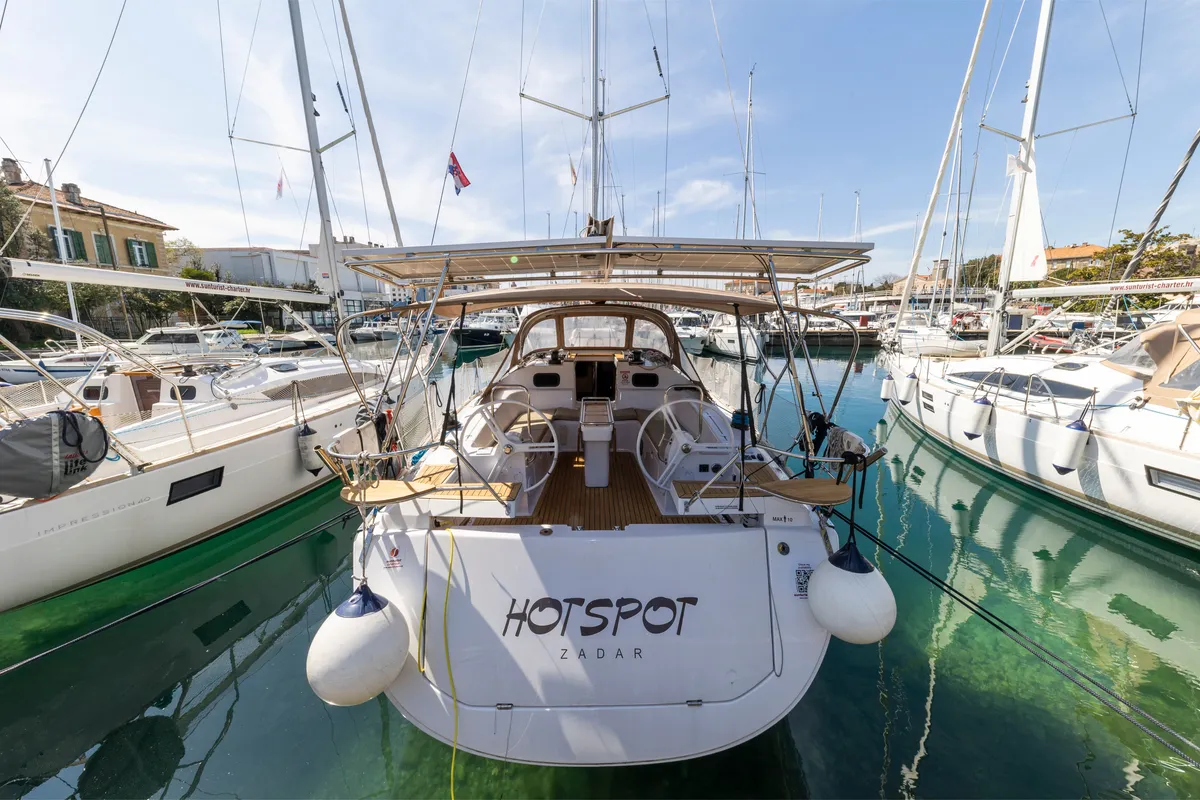 Exterior view of Hotspot, a Elan Impression 45 sailboat at Zadar, Croatia