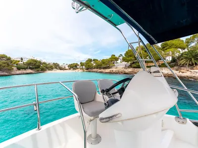 Cockpit of Helen Rose, a Beneteau Antares 12 Fly motor yacht at Medulin, Croatia