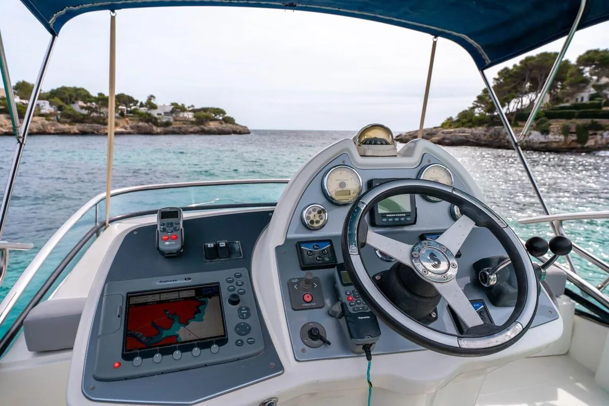 Cockpit of Helen Rose, a Beneteau Antares 12 Fly motor yacht at Medulin, Croatia