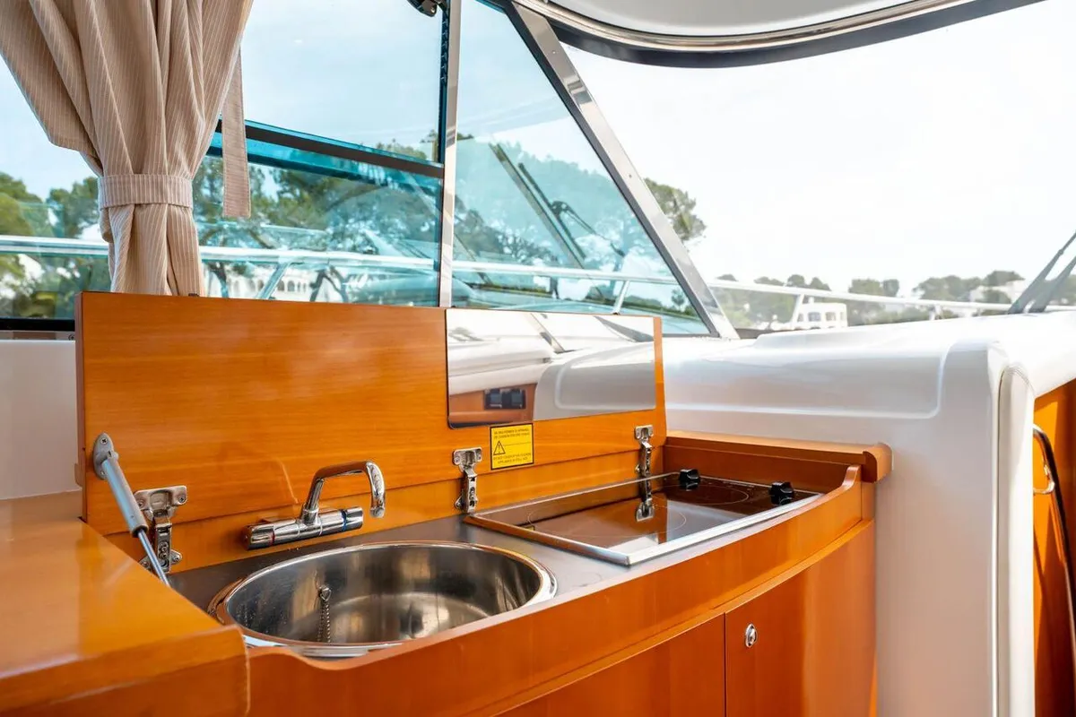 Galley of Helen Rose, a Beneteau Antares 12 Fly motor yacht at Medulin, Croatia
