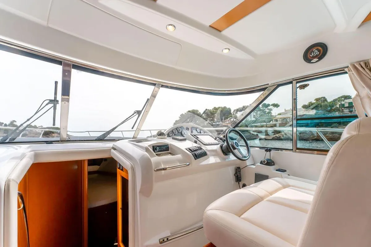 Cockpit of Helen Rose, a Beneteau Antares 12 Fly motor yacht at Medulin, Croatia