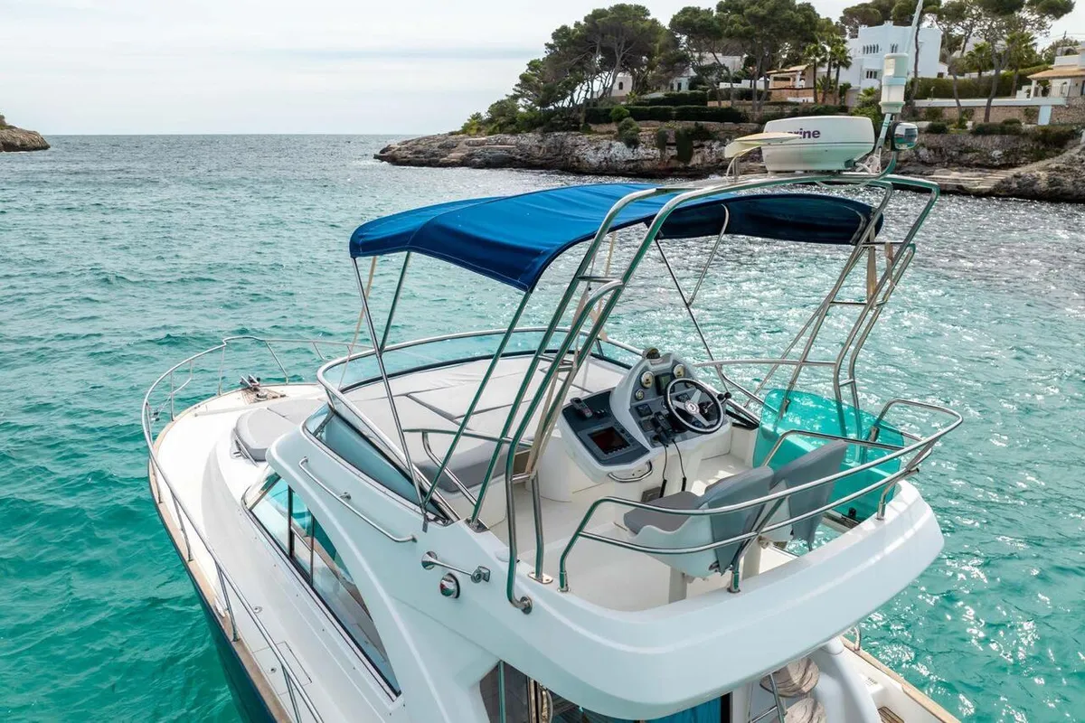 Deck of Helen Rose, a Beneteau Antares 12 Fly motor yacht at Medulin, Croatia