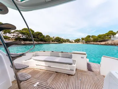 Deck of Helen Rose, a Beneteau Antares 12 Fly motor yacht at Medulin, Croatia