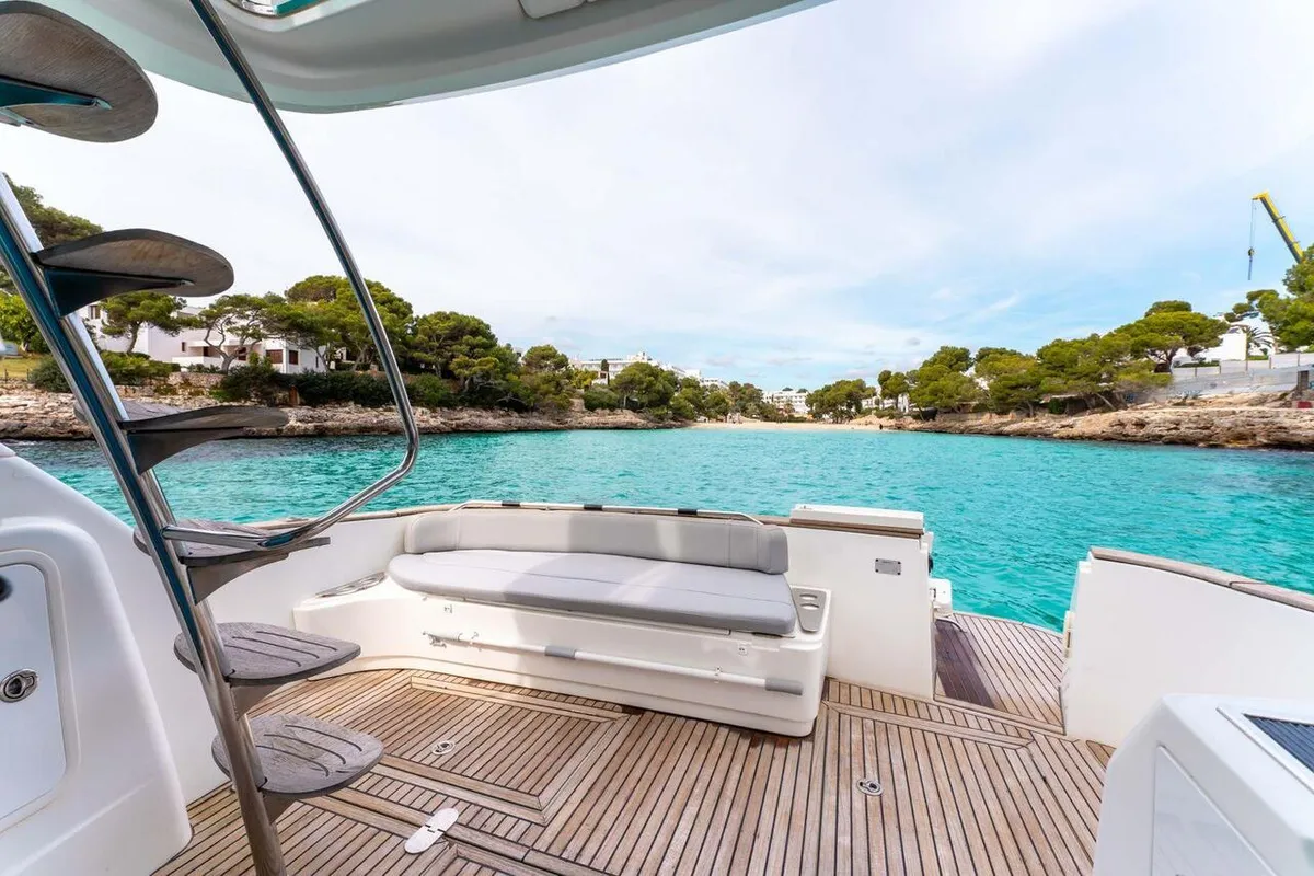 Deck of Helen Rose, a Beneteau Antares 12 Fly motor yacht at Medulin, Croatia