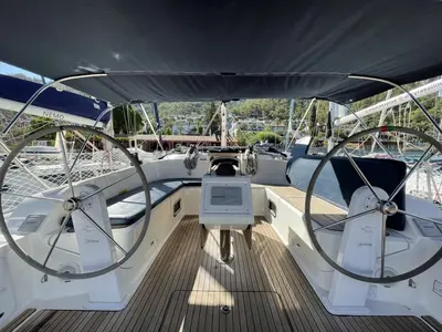 Cockpit of Amaris, a Bavaria Cruiser 46 sailboat at Fethiye, Turkey