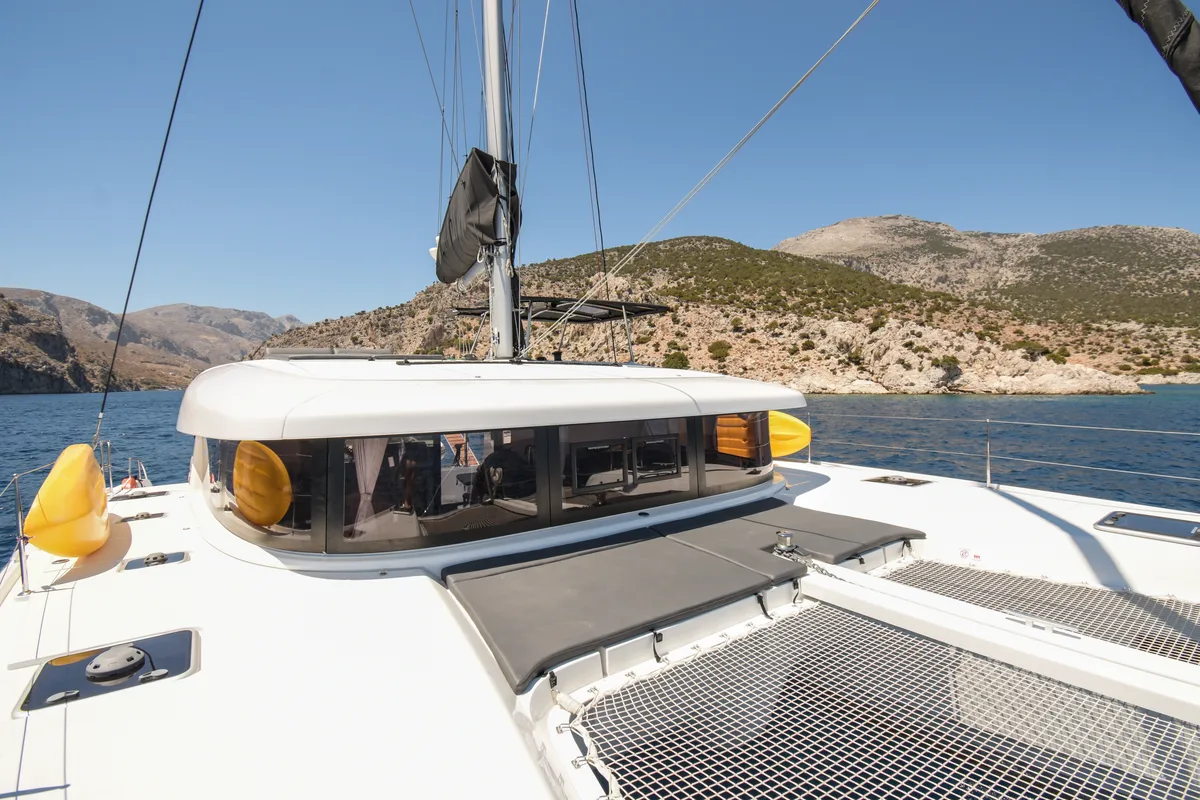 Deck of Aenaos, a Lagoon 42 catamaran at Municipal Unit of Rhodes, Greece