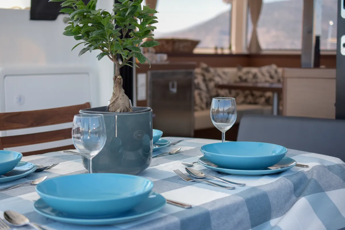 Deck of Aenaos, a Lagoon 42 catamaran at Municipal Unit of Rhodes, Greece