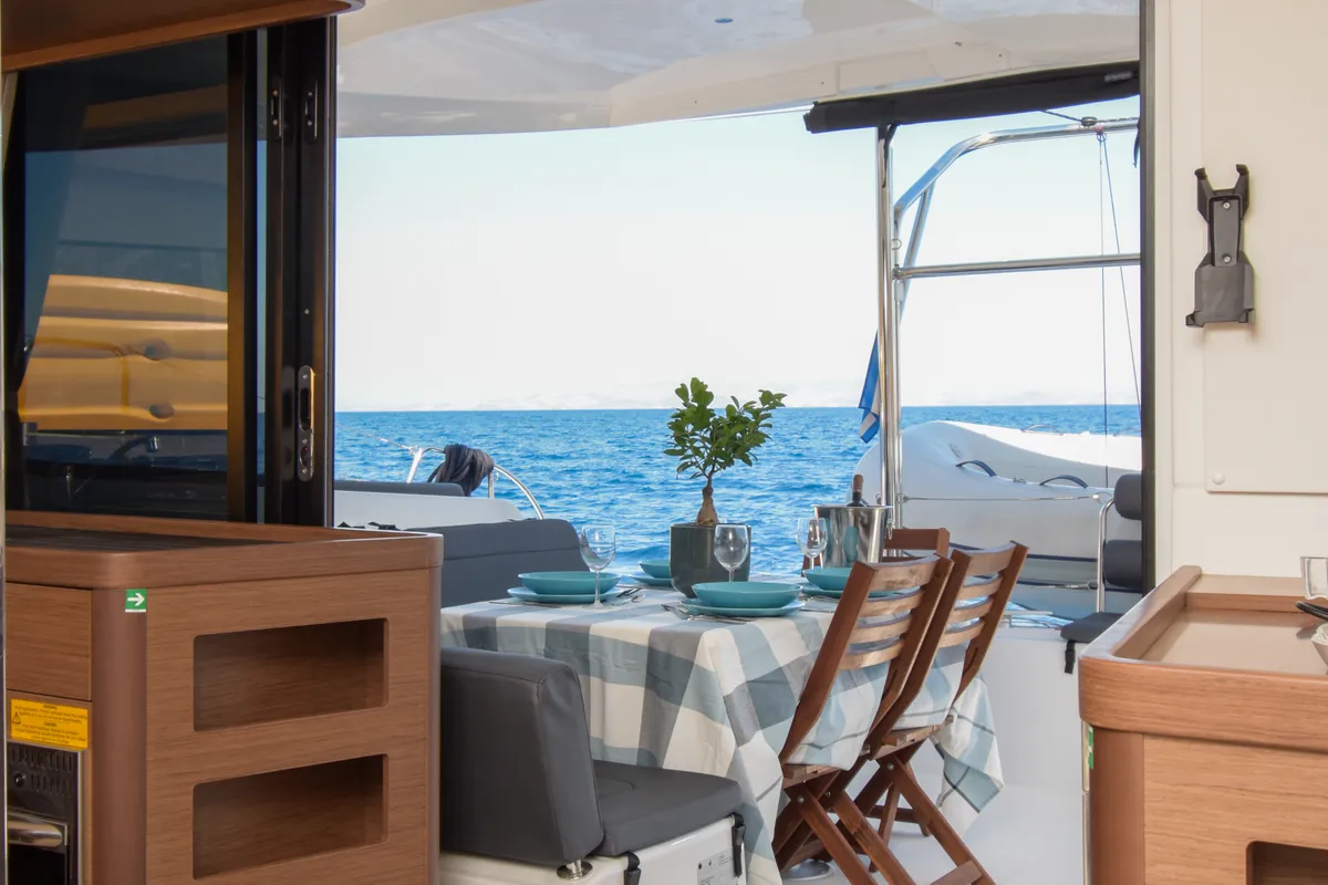 Deck of Aenaos, a Lagoon 42 catamaran at Municipal Unit of Rhodes, Greece