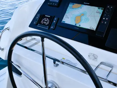 Cockpit of MAHI MAHI, a Lagoon 42 catamaran at Split, Croatia