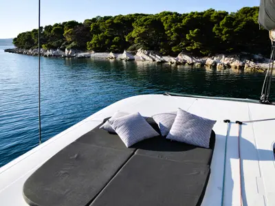 Deck of MAHI MAHI, a Lagoon 42 catamaran at Split, Croatia
