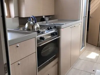 Galley of Lisboa, a Beneteau Oceanis 38.1 sailboat at Kerners, France