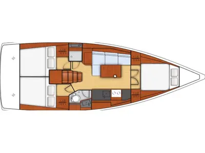 Floor plan of Lisboa, a Beneteau Oceanis 38.1 sailboat at Kerners, France