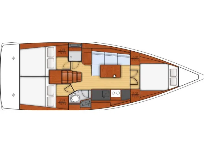 Floor plan of Lisboa, a Beneteau Oceanis 38.1 sailboat at Kerners, France