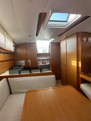 Salon of OYSTER SHELL, a Jeanneau Sun Odyssey 379 sailboat at Athens, Greece