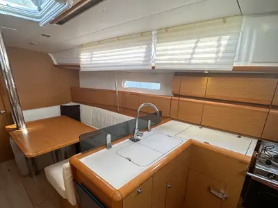 Galley of OYSTER SHELL, a Jeanneau Sun Odyssey 379 sailboat at Athens, Greece