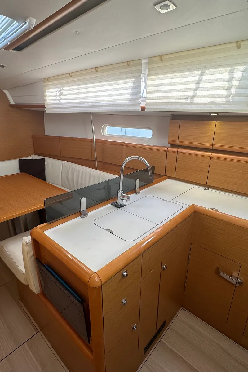 Salon of OYSTER SHELL, a Jeanneau Sun Odyssey 379 sailboat at Athens, Greece