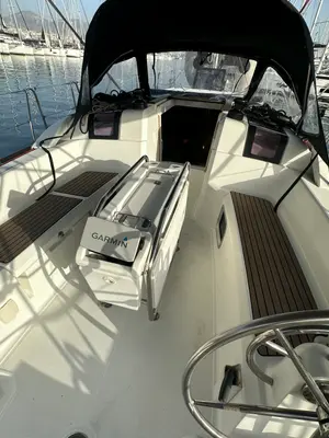Cockpit of OYSTER SHELL, a Jeanneau Sun Odyssey 379 sailboat at Athens, Greece