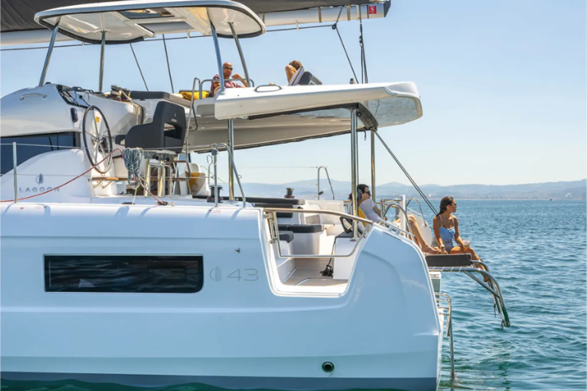 Exterior view of Lagoon 43, a catamaran at Dubrovnik, Croatia