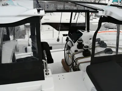 Cockpit of Lagoon 43, a catamaran at Dubrovnik, Croatia