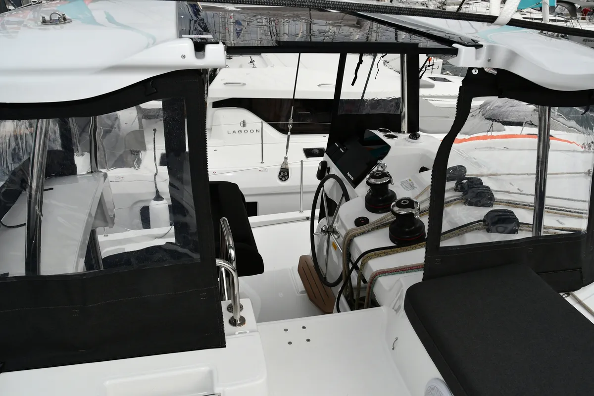 Cockpit of Lagoon 43, a catamaran at Dubrovnik, Croatia