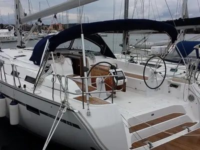 Cockpit of Ivolga, a Bavaria Cruiser 51 sailboat at Grad Šibenik, Croatia