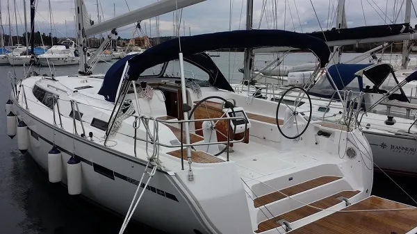Cockpit of Ivolga, a Bavaria Cruiser 51 sailboat at Grad Šibenik, Croatia