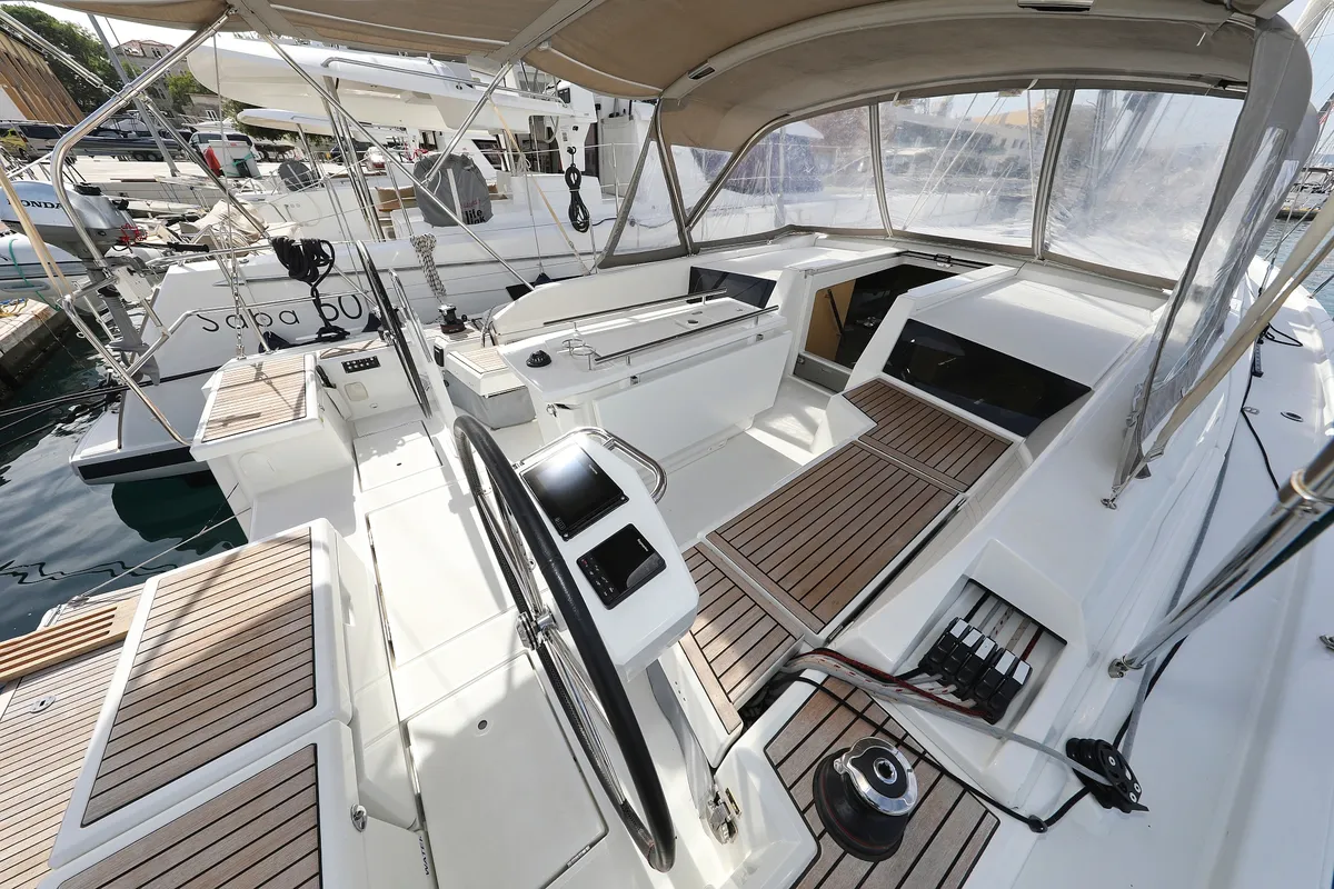 Deck of Air 2, a Beneteau Oceanis 46.1 sailboat at Grad Trogir, Croatia