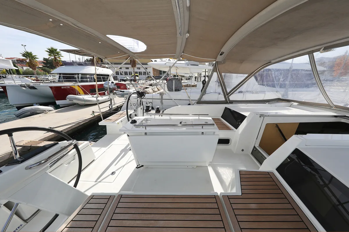 Cockpit of Air 2, a Beneteau Oceanis 46.1 sailboat at Grad Trogir, Croatia