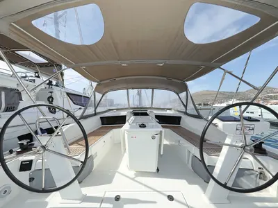 Cockpit of Air 2, a Beneteau Oceanis 46.1 sailboat at Grad Trogir, Croatia