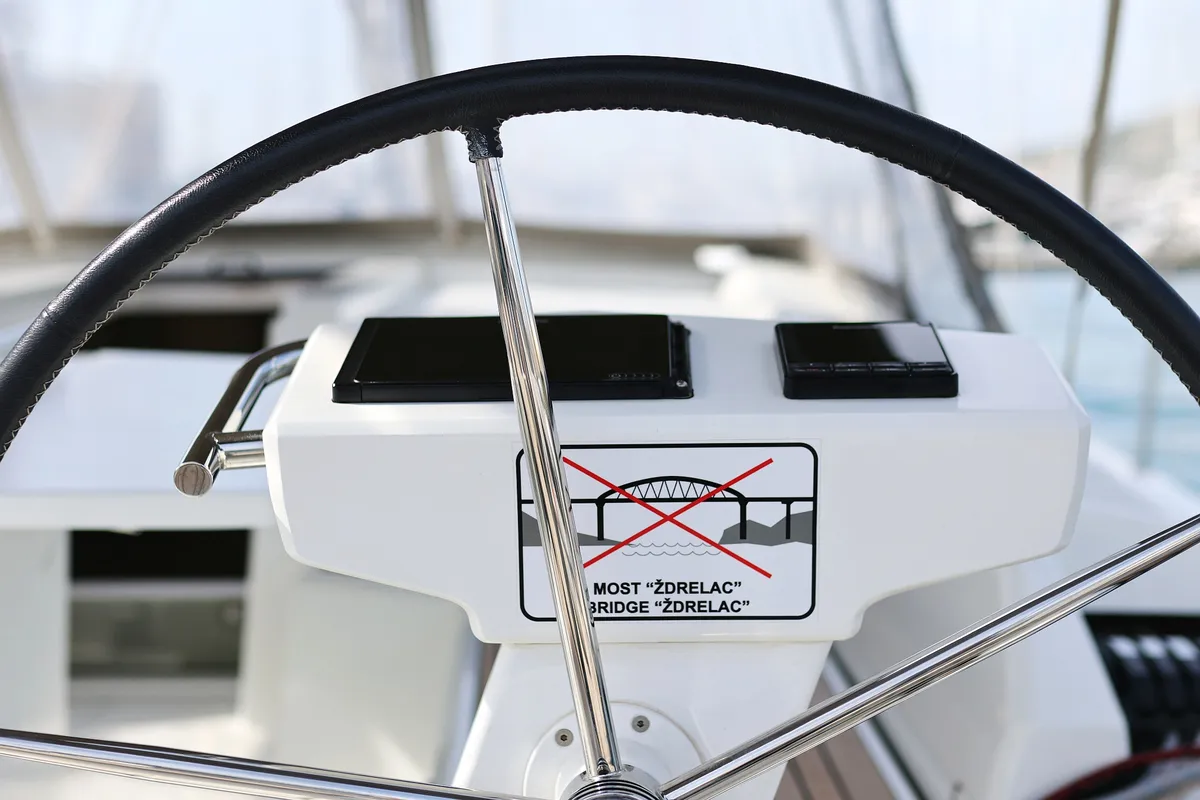 Cockpit of Air 2, a Beneteau Oceanis 46.1 sailboat at Grad Trogir, Croatia